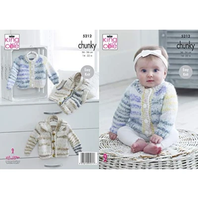 Image of King Cole 5212 Knitting Pattern Baby Hooded Cardigans and Waistcoat in Comfort Cheeky Chunky,Multicolor,14&quot; 22&quot; chest