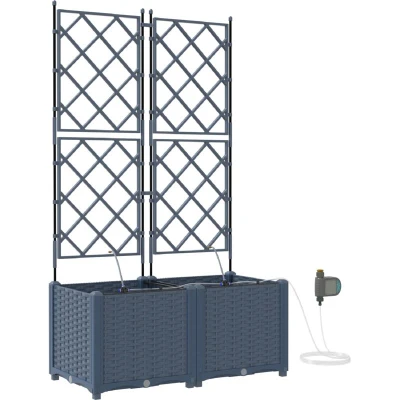 Image of vidaXL Garden Planters with Water Irrigation System 2 pcs Grey