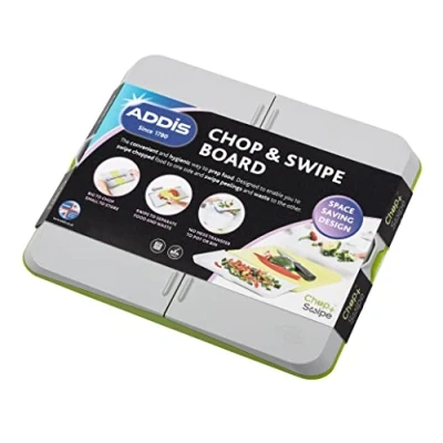 Image of Addis Chop &amp; Swipe Chopping Board with easy pour side trays, Lime Grey
