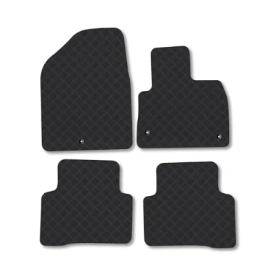 Image of Rubber Car Mats Compatible with Hyundai Santa Fe (2012 2018) Tailored Fit Floor Set Accessory Black Custom 4 Pieces Clips Anti Slip Backing, Heavy Duty &amp; Waterproof