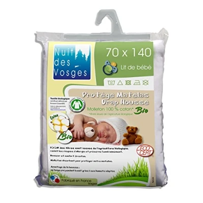 Image of Night of the Vosges 230142 Organic Flannel Mattress Protector For Cot 70 x 140 cm Cotton White