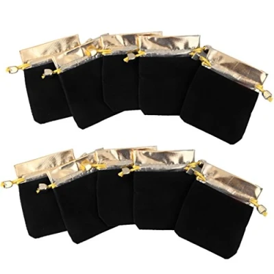 Image of Générique Pack of 10 Jewellery Pouches with Drawstring Velvet Bag Black cm x 12