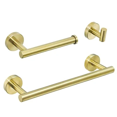 Image of WOMAO Brushed Bathroom Accessories, Gold Hardware Set 3 Pieces include Towel Holder Toilet Roll Coat Hook Wall Mounted SUS 304 Stainless Steel