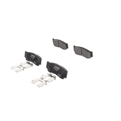 Image of 583022BA20, 583024AA00 Brake pad set BOSCH 0 986 494 628 Low Metallic with acoustic wear warning anti squeak plate spring