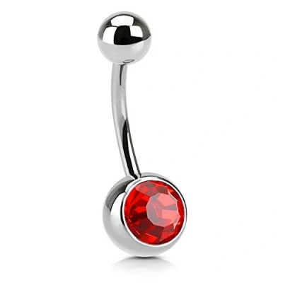 Image of The Goldmine 14GA(1.6mm) 3/8&quot;(10mm) Red Colour Gemmed Belly Piercing 316L Surgical Stainless Steel Bar