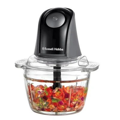 Image of Russell Hobbs Food Processor [Mini Chopper] Electric Dicer (For Vegetables, Fruit, Meat, Garlic, Onion, 1L Bowl, Dishwasher Safe, 2 Speeds,Stainless Steel Blades, 350 peak power) Matte Charcoal 27131