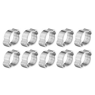Image of 2 Ear Hose Clamps, Akozon Two Drive Clamp Tube Clip 10pcs Stainless Steel Pipe Hoop Plumbing Fastener Fule Petrol Tube(17 20MM)