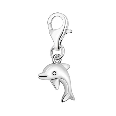 Image of Quiges 925 Sterling Silver 3D Ocean Dolphin Lobster Clasp Charm Clip on Pendant