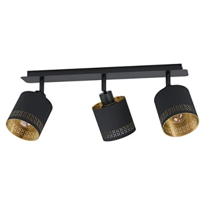 Image of EGLO Esteperra Ceiling Light, 3 Bulb Vintage Retro Spotlight Made of Steel and Textile, Living Room Lamp in Black, Gold, Kitchen Lamp, Spotlights with E27 Socket
