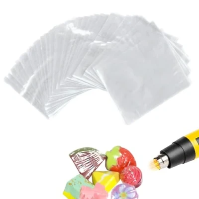 Image of 100Pcs POF Shrink Wrap Bags 17x23cm Clear Heat Film for Homemade DIY Packaging Soap Bath Bomb Candle