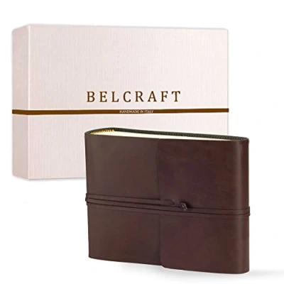 Image of BELCRAFT MADE IN ITALY Vietri Medium Recycled Leather Photo Album, Memory Scrapbook, Picture Album 6x4, A5 (16x21 cm) Brown