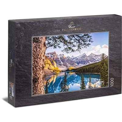 Image of Ulmer Puzzleschmiede puzzle Moraine lake 1000 pieces jigsaw Canada&#039;s mountain panorama in the mirror of blue glacier