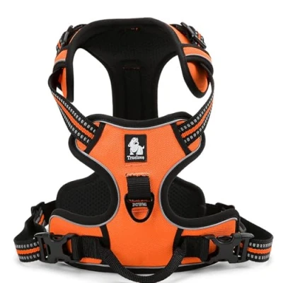 Image of WINHYEPET True Love Dog Harness, No Pull Reflective Pet Harness with 2 Leash Clips Adjustable Soft Padded Vest Easy Control Handle for Small Medium Large TLH5651(Orange,M)
