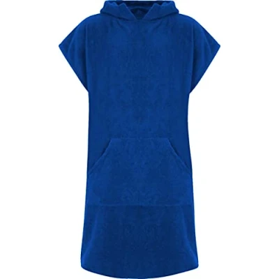 Image of Adults Hooded 100% Cotton Changing Robe Beach Terry Towelling Poncho Towel Swimming Surf (ROYAL BLUE, L/XL)