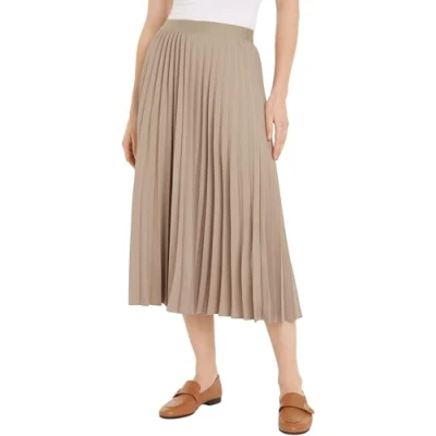 Image of Tommy Hilfiger Women’s Twill Pleated Midi Skirt, Beige (Beige), 8