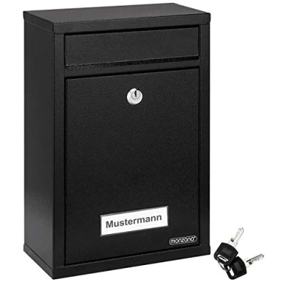 Image of MONZANA® Lockable Letter Box Including 2 Keys Wall Mounted Mailbox Set Weatherproof Galvanised Steel With Name Plates Modern Design Post System Metal Black