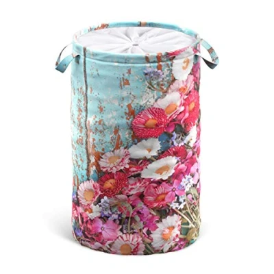 Image of Sanilo Laundry Basket with Lid, Round Storage Container 60 Litres, Foldable Bin Handles (Spring)