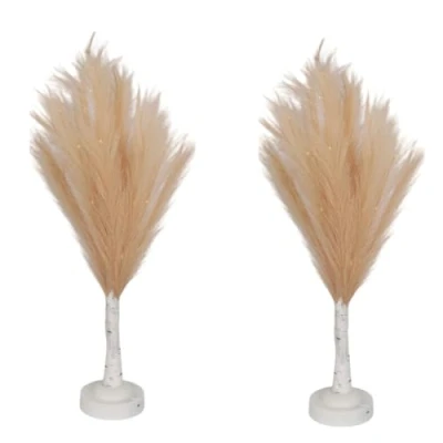 Image of SHATCHI 2Pcs 70cm Champagne Feather Tree Table Lamp Warm White LEDs Lighted Pampas Battery Operated Decorative Night Light for Christmas, Home, Events, Holiday Decorations
