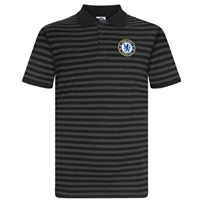Image of Chelsea FC Official Football Gift Mens Striped Polo Shirt Black Grey Marl Small