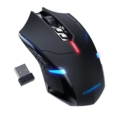 Image of T DAGGER Wireless Gaming Mouse USB Cordless PC Computer Mice with LED Red Backlit, Ergonomic Silent Gamer Laptop 7 Click Buttons, 5 Adjustable DPI Plug &amp; Play for PC, Windows, Mac