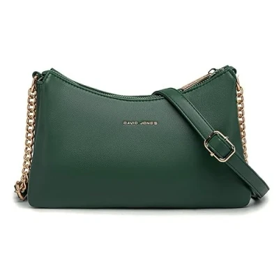 Image of David Jones Women&#039;s Small Chain Crossbody Bag Ladies PU Leather Shoulder Multiple Compartments 3 Pockets Handbag Clutch City Evening Phone Green
