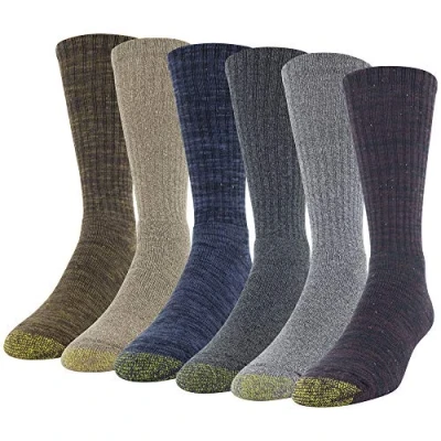 Image of Gold Toe Men&#039;s Harrington Crew Socks, Multipairs Casual Sock, Oxblood/Grey (6 pairs), L UK