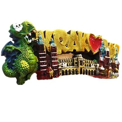 Image of 3D Dragon Krakow Poland souvenir fridge magnet,Home &amp; kitchen decoration magnetic sticker Green refrigerator magnet tourist gift