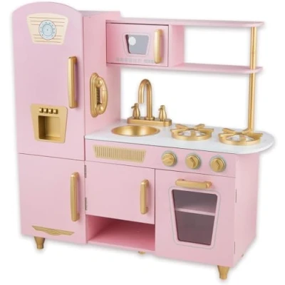 Image of Wooden Children&#039;s Kitchen, Play Kitchen with Sink Stove Oven, Toy Accessories for Children from 3 Years (Rose Gold)