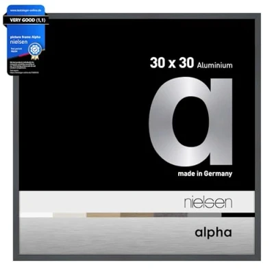 Image of nielsen Alpha Photo Frame 30x30cm Aluminium Picture Frame, Dark Grey with Protective Float Glass and Push Turn Clips Glossy