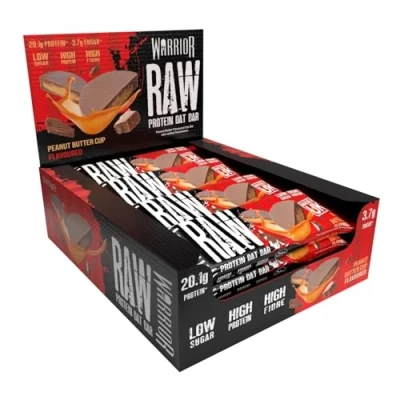 Image of Warrior Raw Protein Flapjacks 12 Bars x 75g Each Packed with 20g of Low Sugar, High in Fibre (Peanut Butter Cup)
