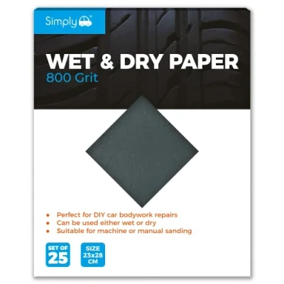 Image of Simply WD0800 Wet &amp; Dry Polishing Paper 800 Grit, Pack of 25, 230mm x 280mm, Perfect for DIY Car Bodywork Repairs, Machine, Manual Sanding, Furniture and Home Improvement