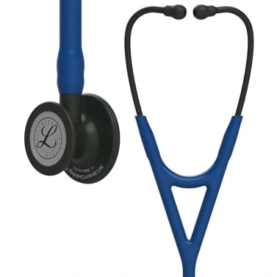 Image of 3M Littmann Cardiology IV Diagnostic Stethoscope, Black Finish Chestpiece, Navy Blue Tube, Stem and Headset, 69 cm, 6168