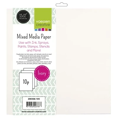 Image of Vaessen Creative Mixed Media Ivory Paper 10 Sheet Set for Wet and Dry Techniques, 12&quot; x / 30,5 cm