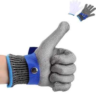 Image of FILFEEL Safety Cut Proof Stab Resistant 316L Stainless Steel Wire Hunting Fishing Butcher Durable Cotton Glove High Performance Level 5 Protection (M)