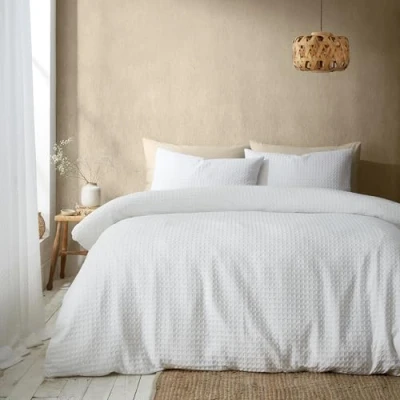 Image of Pineapple Elephant Muscat Waffle Double Duvet Cover Set with Pillowcases White
