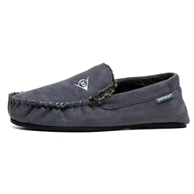 Image of Mens Famous Dunlop GEORGE Moccasin Loafers Faux Sheepskin Fur Slippers with Rubber Sole (12 UK, Grey Mocc)
