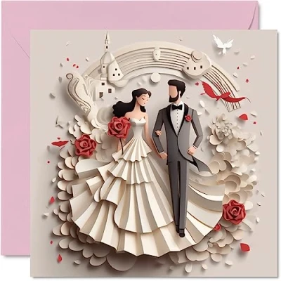 Image of Wedding Cards for Couples Church Bells Congratulations Happy Engagement Gifts, Congrats Well Done Card, 145mm Marriage Greeting Fiance Fiancee (NOT 3D or Pop Up)
