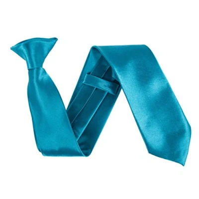 Image of Wide 3&quot; Satin Solid Colour Plain Safety Clip On Tie (Teal)