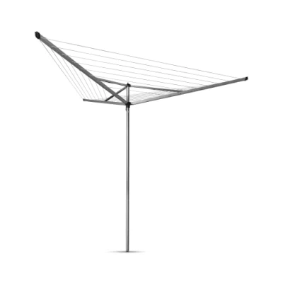 Image of Brabantia 30m Essential Rotary Washing Line (Metallic Grey) Collapsible Umbrella System, 3 Arm Outdoor Clothes Dryer + 35mm Plastic Ground Tube