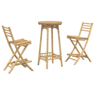Image of vidaXL 3 Piece Outdoor Bar Set Foldable Bamboo Garden with Round Table &amp; Stools for Patio/Balcony