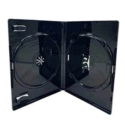 Image of 25 x Dragon Trading Amaray Branded Double Black CD DVD Blu Ray Disc Case (Face on Face) With14mm Spine And Outer Sleeve For Inlay