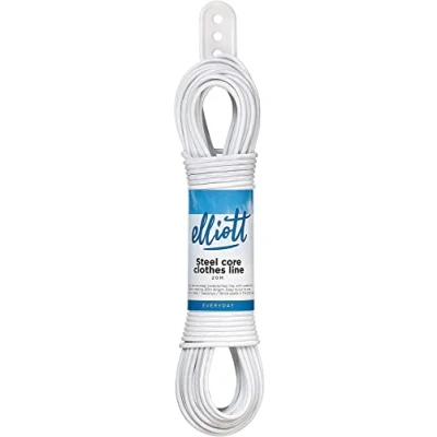 Image of Elliott Steel Core Clothesline Durable and Weather Resistant Laundry Drying Rope for Indoor Outdoor Use, White, 20 Metre