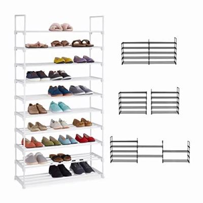 Image of Relaxdays XXL Shoe Rack 10 Levels, Plug in System, Hallway Storage Tower, Stable, Extendable, 175,5 x 93 30,5, White, Steel