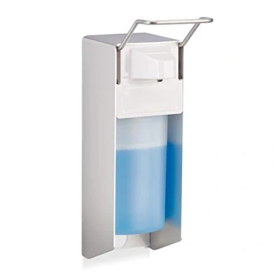 Image of Relaxdays Euro dispenser 500 ml, wall mounted soap dispenser, disinfectant ironing mechanism, white, 1 piece