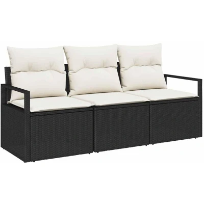 Image of vidaXL 3 Piece Garden Sofa Set with Cushions Black Poly Rattan