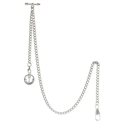 Image of TREEWETO Men&#039;s Albert Chain Pocket Watch Curb Link Key 2 Hooks with Antique Anchor Silver Pendant Design Charm Fob T Bar