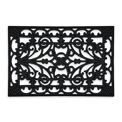 Image of Relaxdays Rubber Doormat, 40 x 60, Non Slip, Durable, Outdoor Grating, Entrance Mat, Ornaments, Black