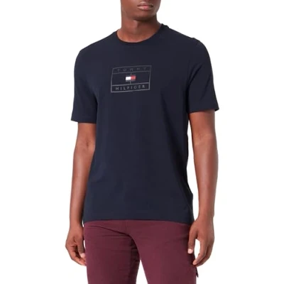 Image of Tommy Hilfiger Men Big Graphic S/S Tee T Shirts, Blue, XS