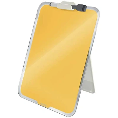 Image of Leitz Glass Dry Wipe Personal Desktop Easel Whiteboard, Cosy Range, Warm Yellow, 39470019