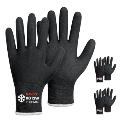 Image of KAYGO Work Gloves Nitrile Coated Thermal Fleece Liner 3 Pairs, Grip and Dexterity, Winter Working for Men Women, Cold Weather Construction Freezer Warehouse Automotive, KG12W (Black, XL)